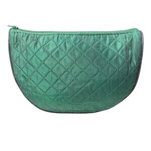 Oscar De La Renta Volupté Cosmetic Bag 8" Vtg Zipped Quilted Satin Emerald Green